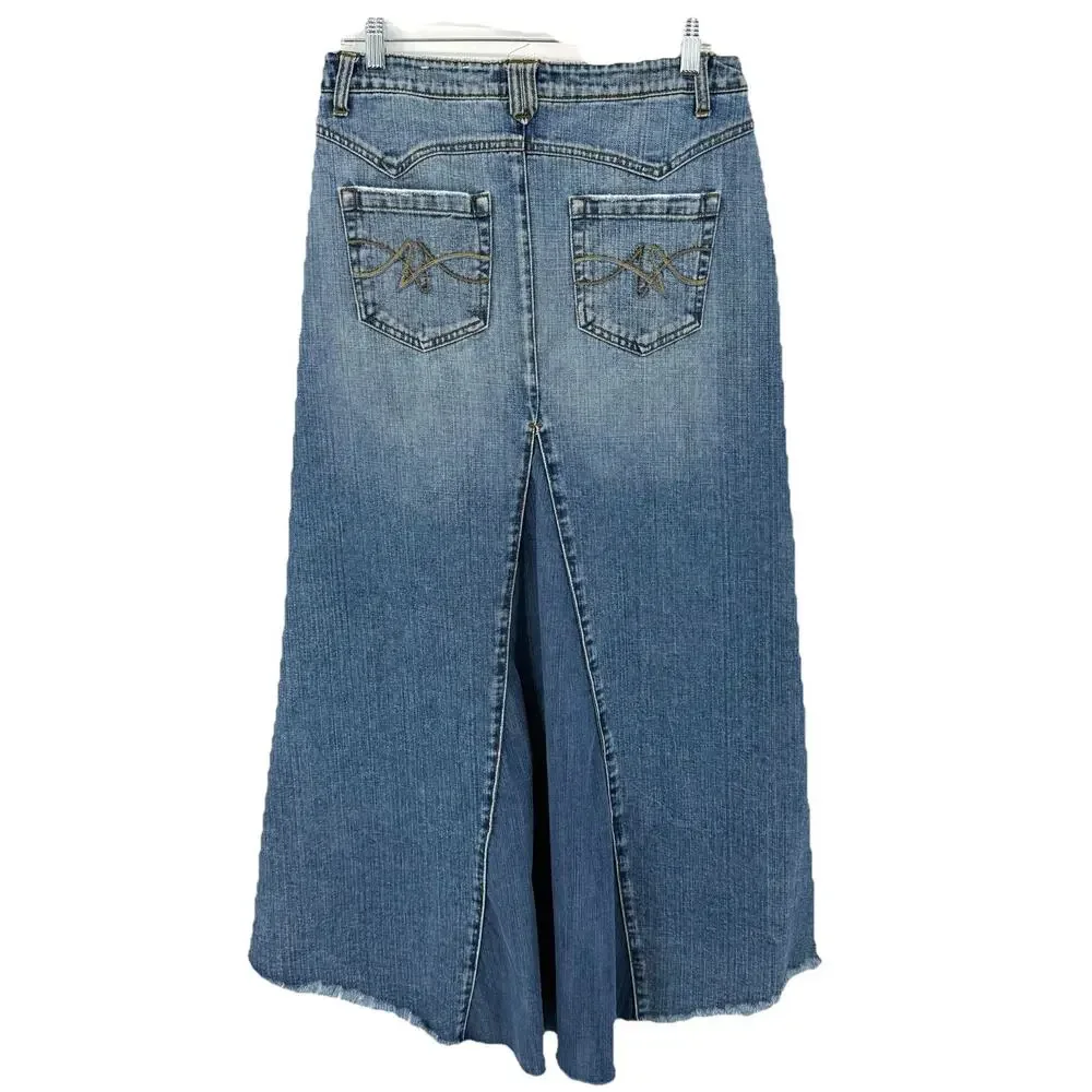 LEI Women's Y2K 90s Low Rise Chelsea Denim Skirt Medium Wash High Low SZ 7